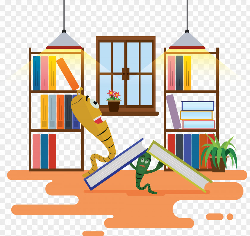 The Caterpillar Put Book In Bookcase Cartoon Illustration PNG