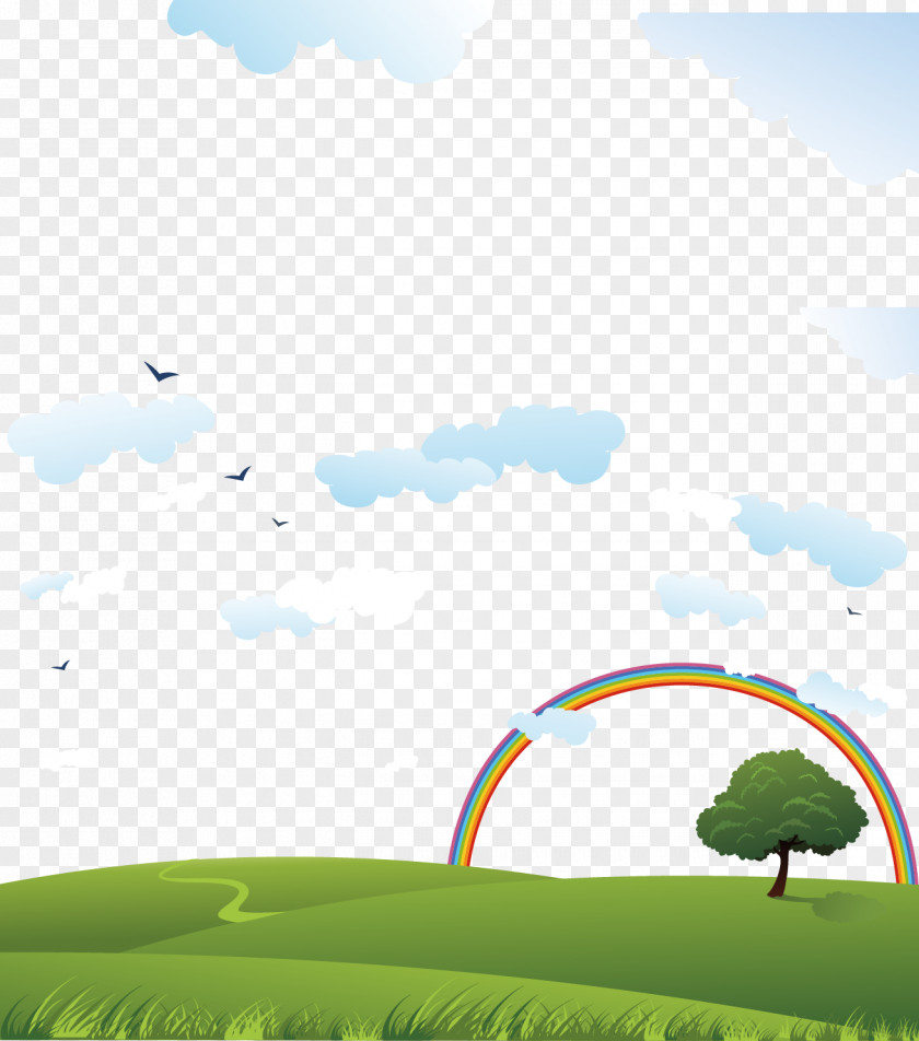 Blue Sky And Green Grass Download Poster Wallpaper PNG