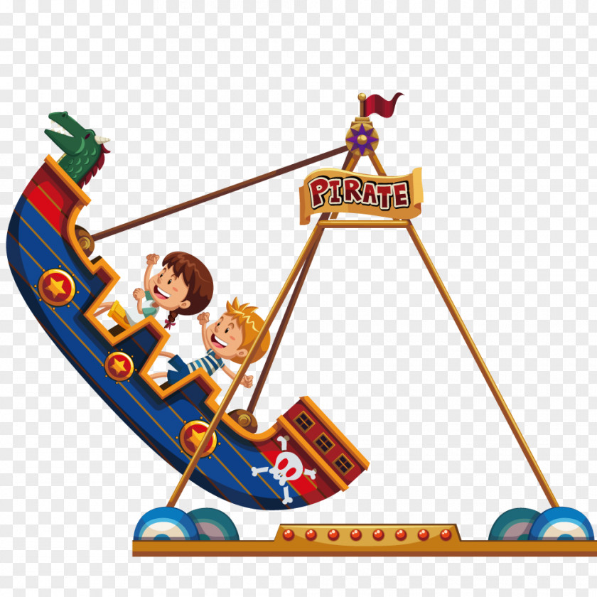 Vector Pirate Ship Amusement Park Clip Art PNG