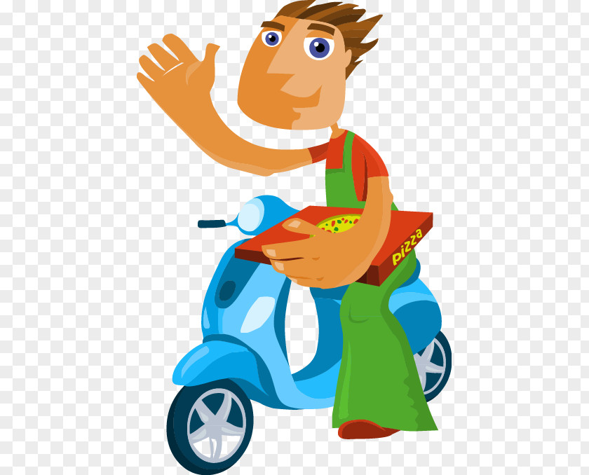 Cartoon Boy Riding Electric Car Design Pizza Delivery Take-out PNG