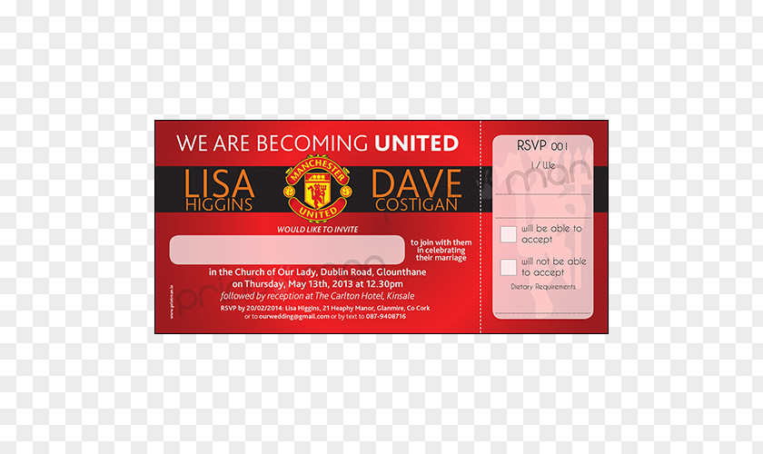 Premier League Manchester United F.C. Under 23 Wedding Invitation Ticket Office PNG