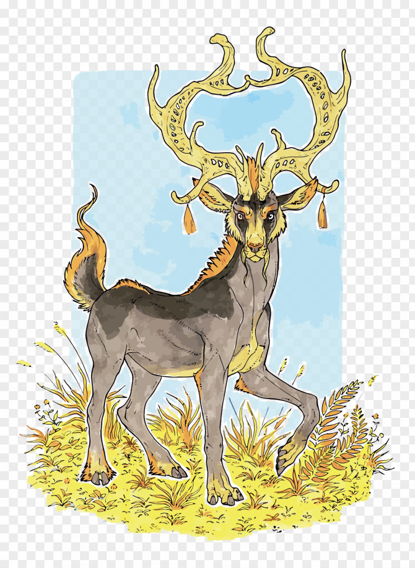 Vector Watercolor Deer Reindeer Elk Painting Illustration PNG