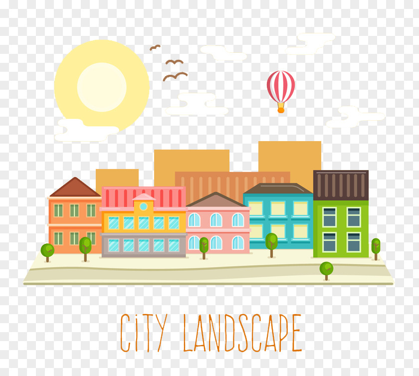 City Morning Landscape Flat Design Infographic PNG