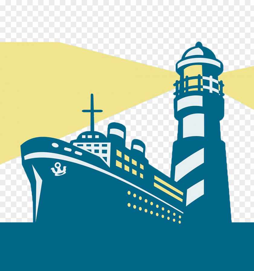 Hand Painted Flat Sea Cruise Cargo Ship Lighthouse Boat Clip Art PNG