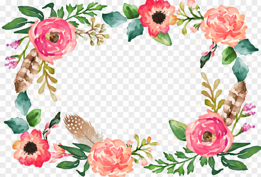 Flower Border Watercolor Painting Illustration PNG