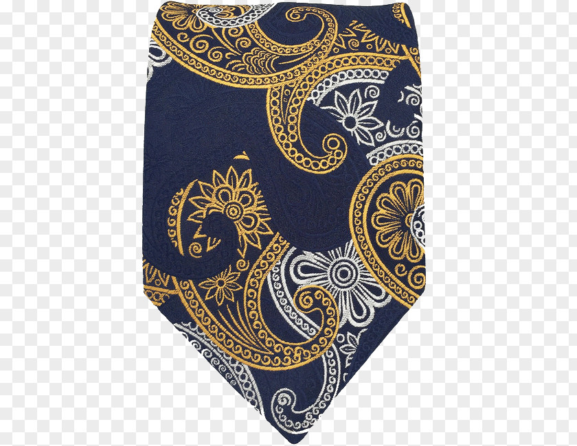 Gold Silk Paisley Necktie White Blue PNG