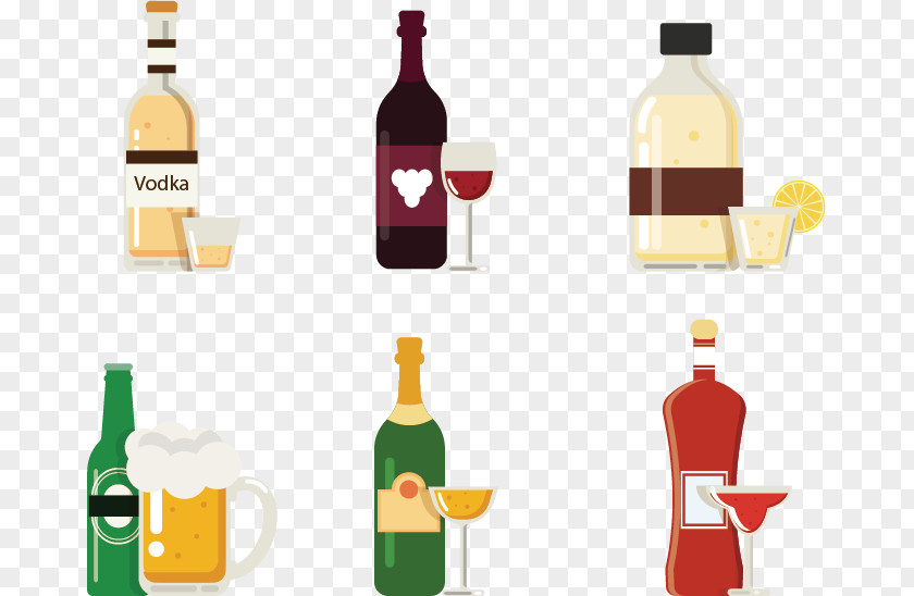 Vector Hand-painted Wine Beer Vodka Alcoholic Beverage PNG