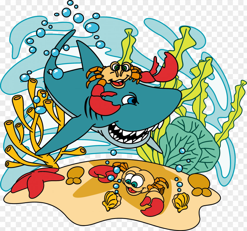 Cartoon Shark Underwater World Vector Clip Art PNG