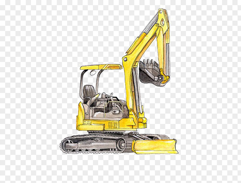 Cartoon Excavator Architectural Engineering Heavy Equipment Watercolor Painting Backhoe PNG