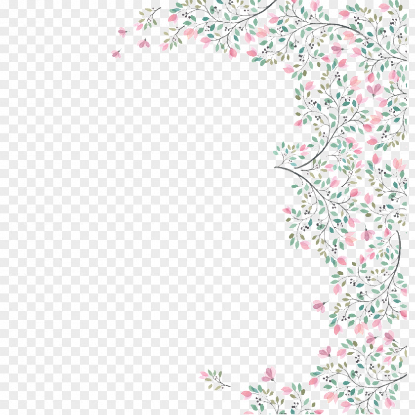 Watercolor Flower Decoration Borders Postcard Poster PNG