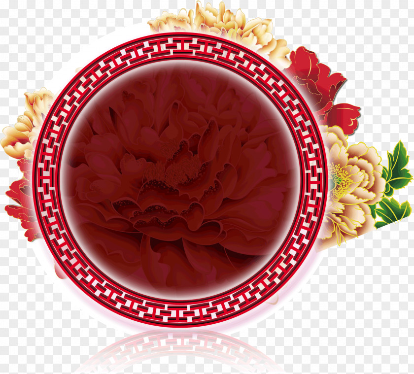 Classical Floral Decoration China Red Mid-Autumn Festival Clip Art PNG