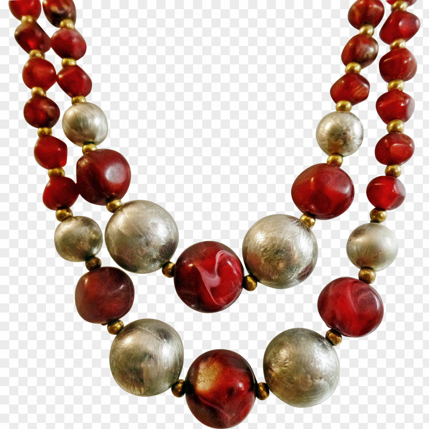 Red Jewelry Pearl Necklace Beadwork Silver PNG