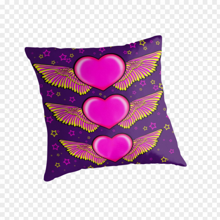 Heart Wing Violet Purple Cushion Magenta Throw Pillows PNG