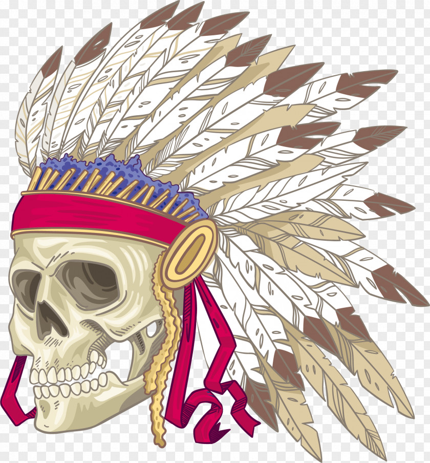 Personality Punk Feather Skeleton T-shirt Skull War Bonnet Indigenous Peoples Of The Americas PNG