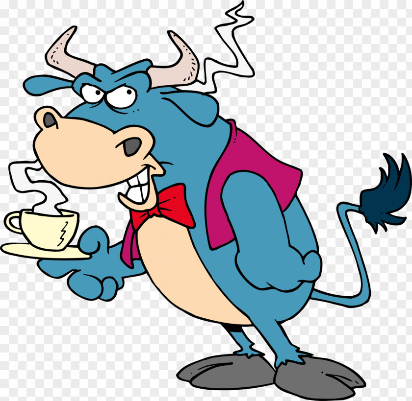 Bull Coffee Cattle Cartoon Lanterna Blu Clip Art PNG