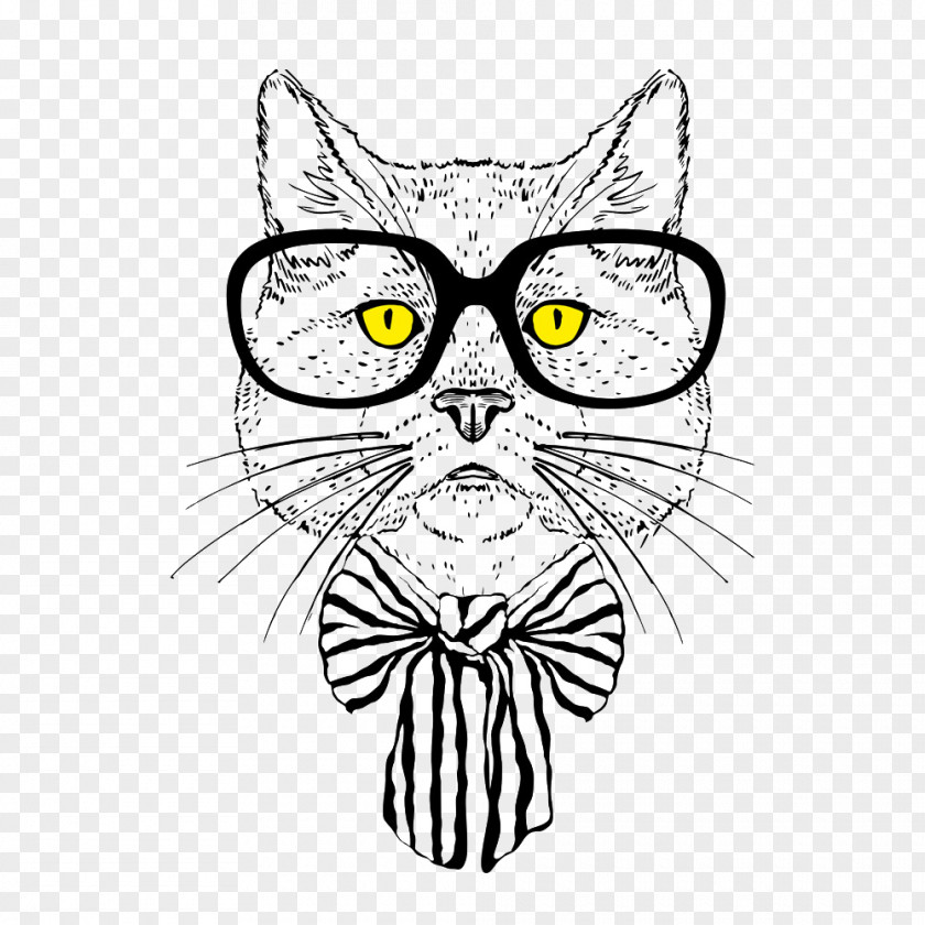 Cat Hand-painted Pattern Hipster Art Drawing PNG
