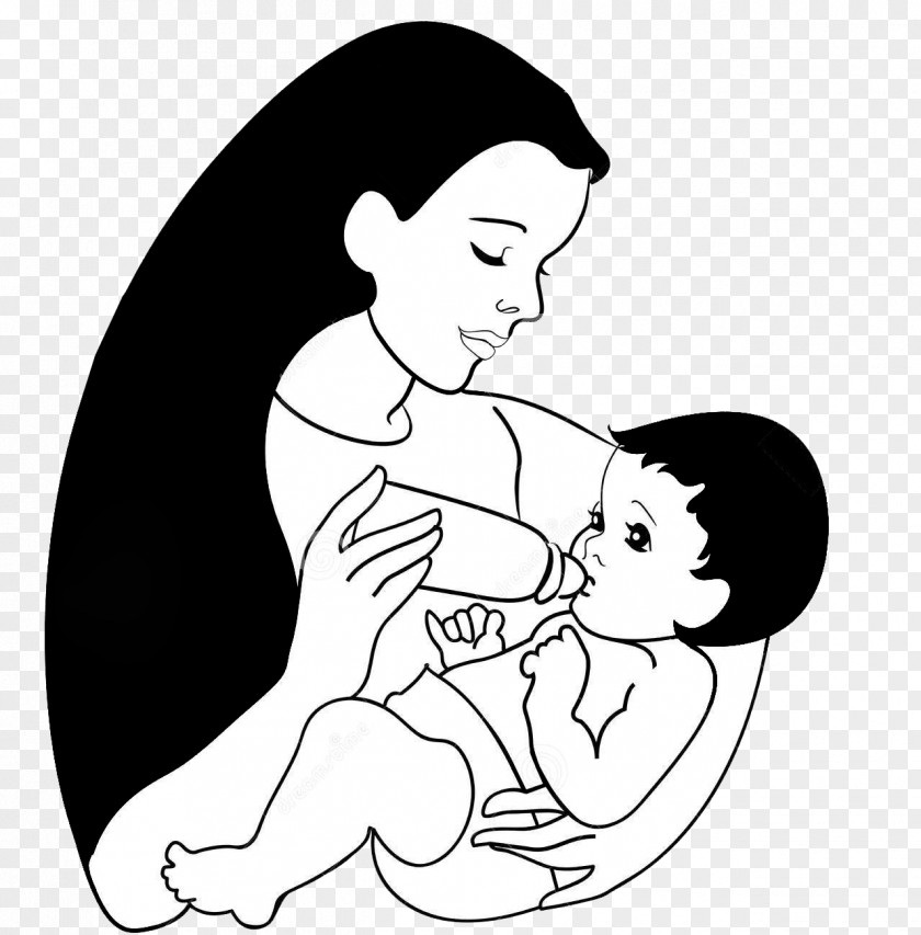 Black And White Vector Mother Feed The Baby Clip Art PNG