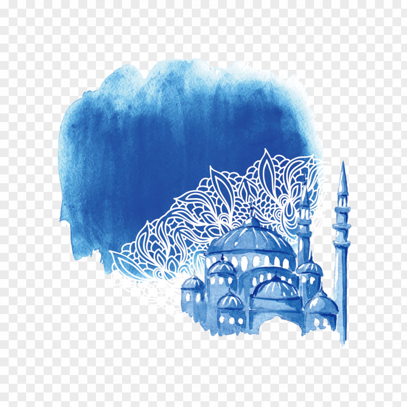 Watercolor Castle Ramadan Painting Drawing Illustration PNG