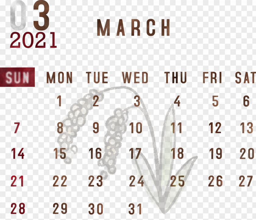 March 2021 Printable Calendar PNG