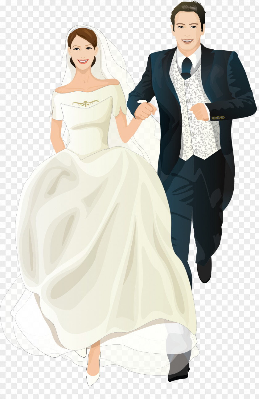 Cartoon Married Couple Wedding Invitation Bridegroom Marriage PNG