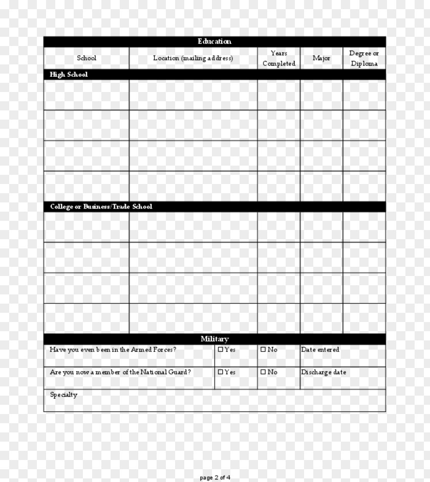 Job Application For Employment Template Document PNG