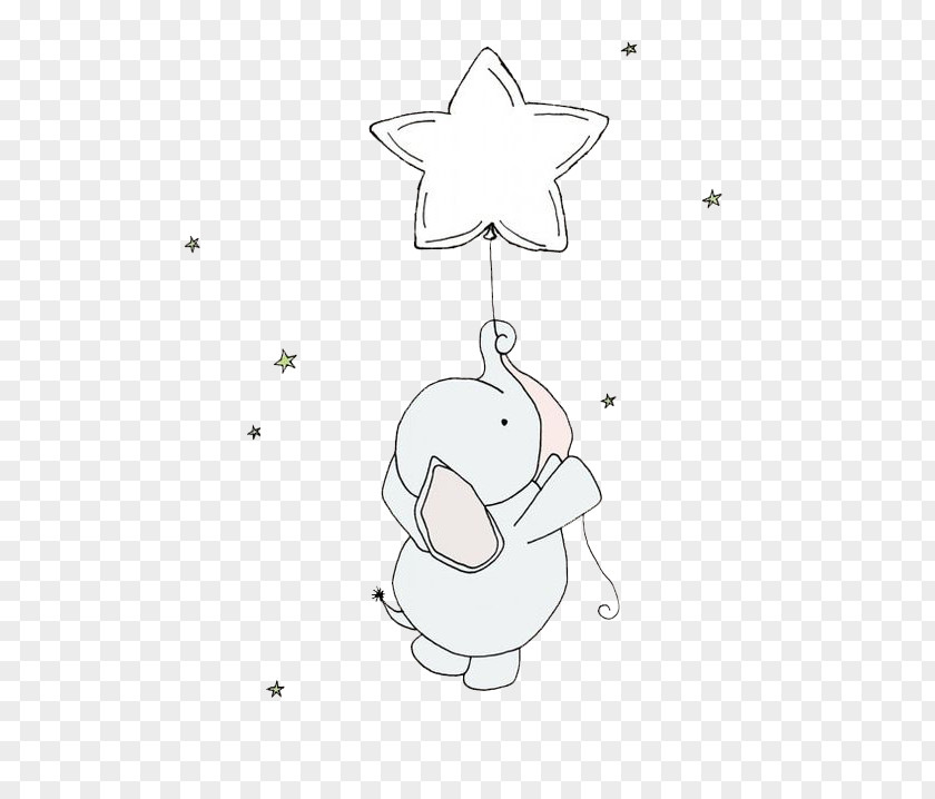 Elephant With Stars Paper Nursery Child Illustration PNG