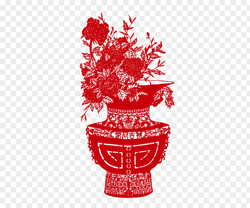 Paper-cut Vase Chinese Paper Cutting Papercutting Budaya Tionghoa Moutan Peony PNG