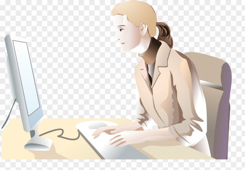Vector Woman Working Laptop Computer Graphics PNG