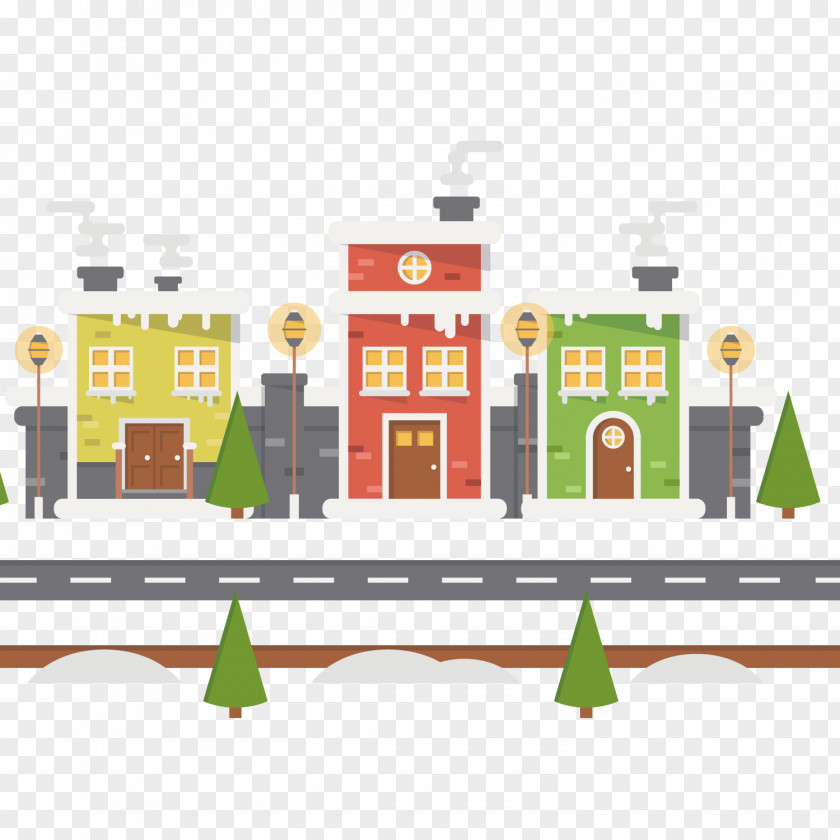 Urban Background With Snow Landscape Avenue Christmas PNG
