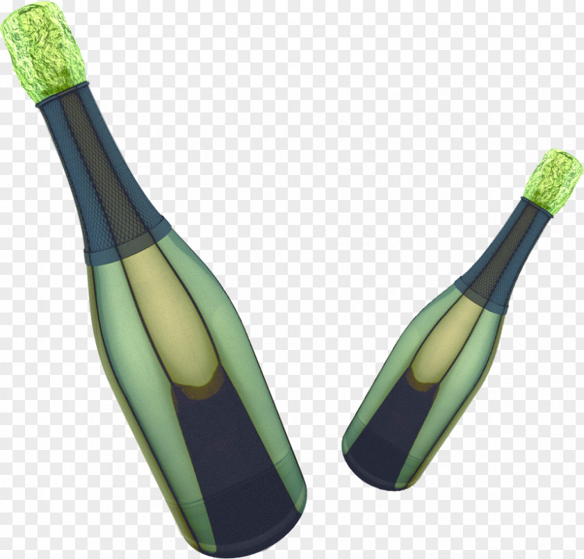 Li Painted Bottle Drifting At Sea Champagne Glass PNG