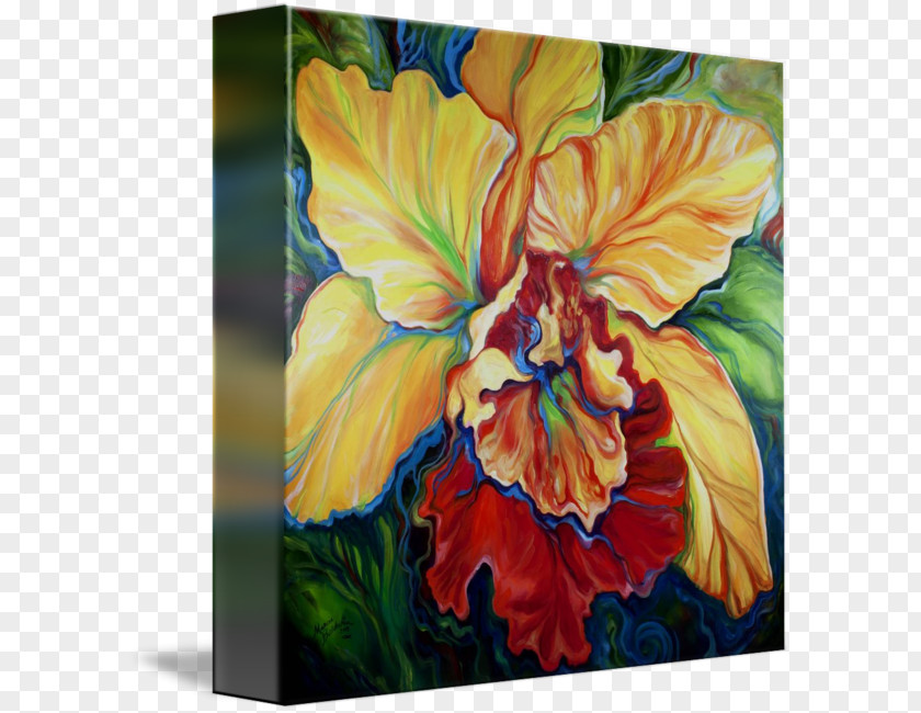 Tropical Orchid Watercolor Painting Modern Art Gallery Wrap PNG