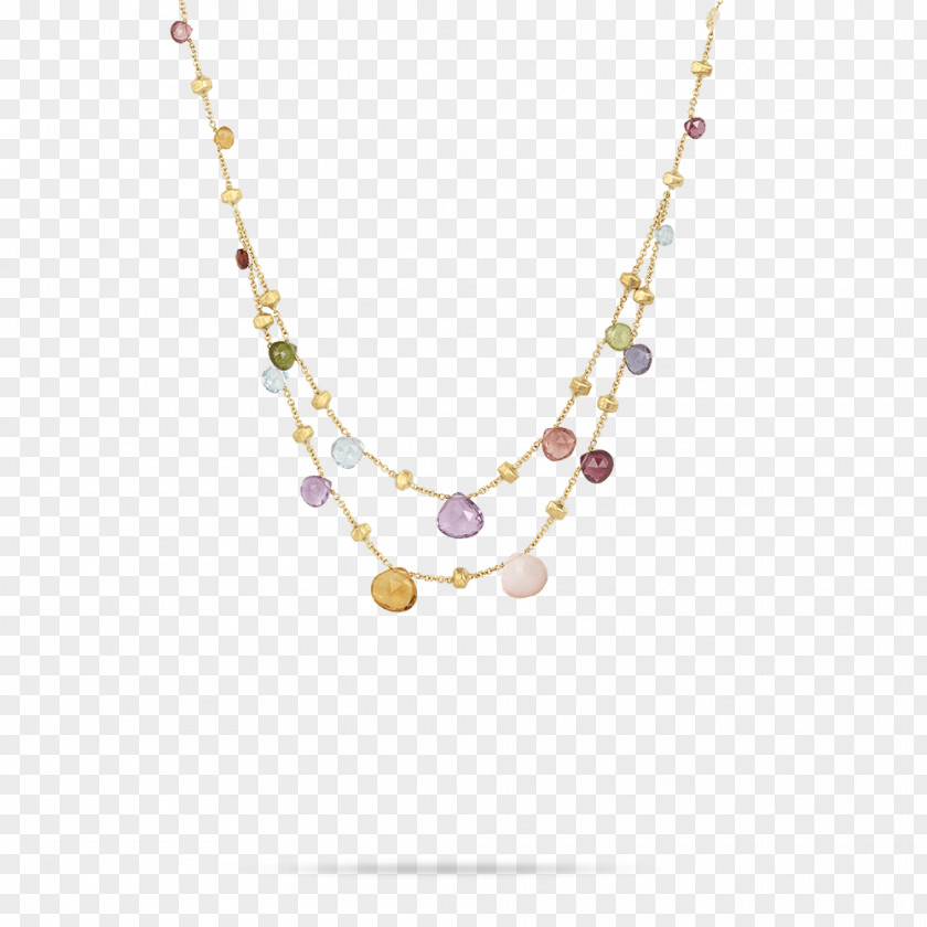 Necklace Marco Bicego Paradise Gemstone Jewellery Gold & Mixed Stone Graduated Two Strand PNG