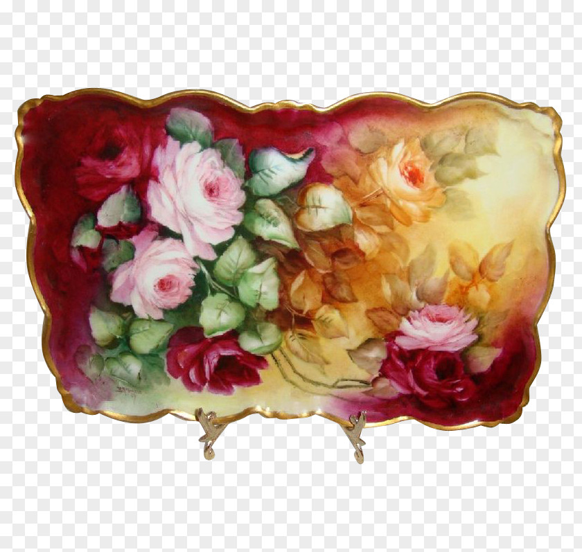 Plate Garden Roses Porcelain China Painting Tableware PNG