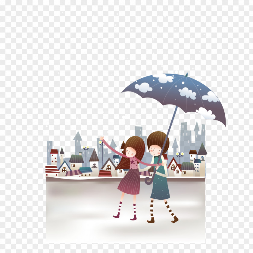 Rainy Stroll Umbrella Couple Significant Other Illustration PNG
