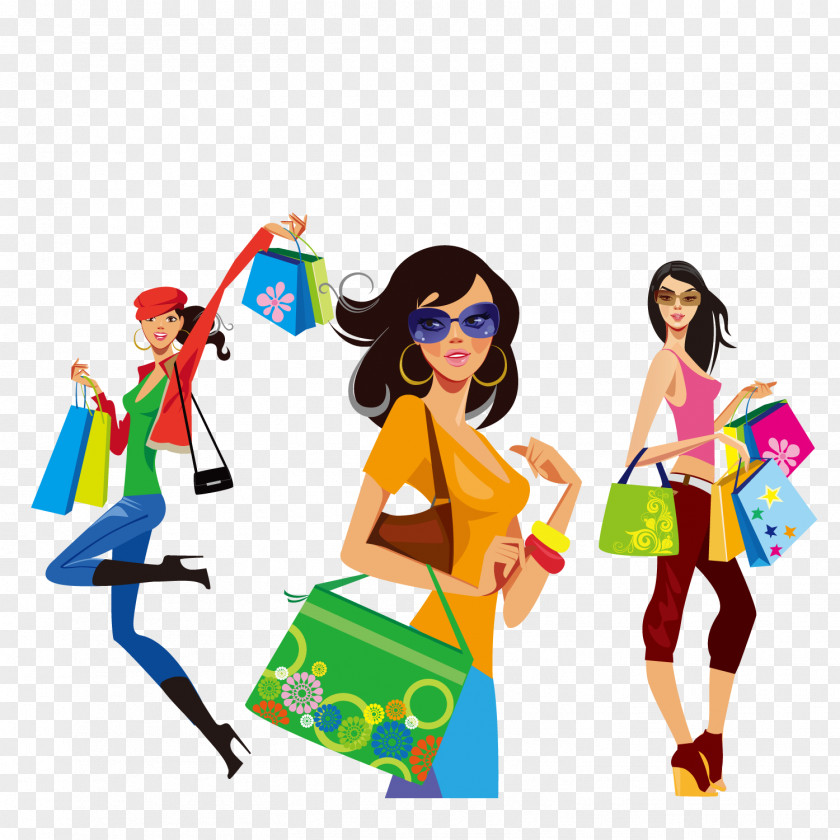 Shopping Girl Fashion Illustration PNG Illustration, girl, three women clipart PNG