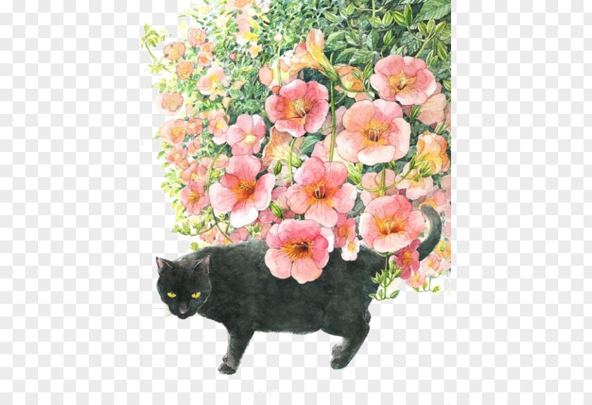 Painted Cat Japan Art Watercolor Painting Illustration PNG