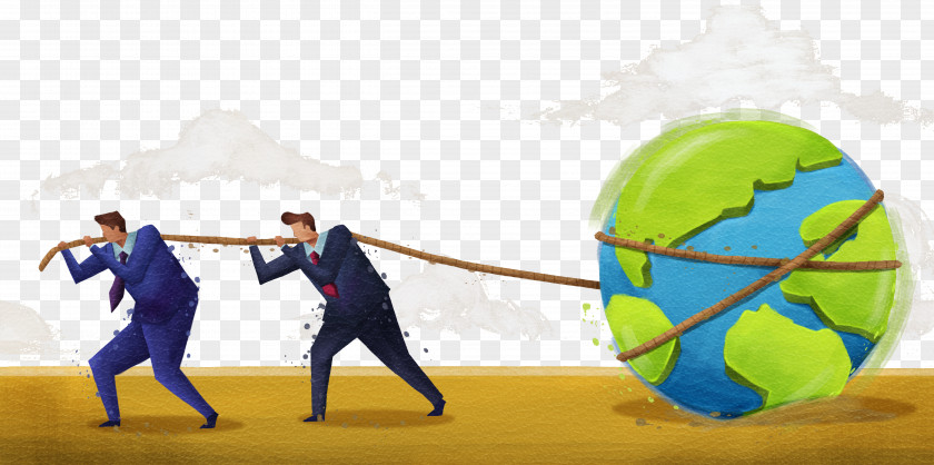 The Man Pulling Earth Business Poster Commerce Illustration PNG