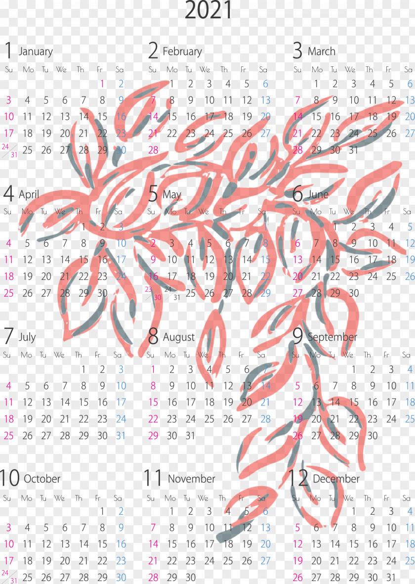 2021 Yearly Calendar PNG