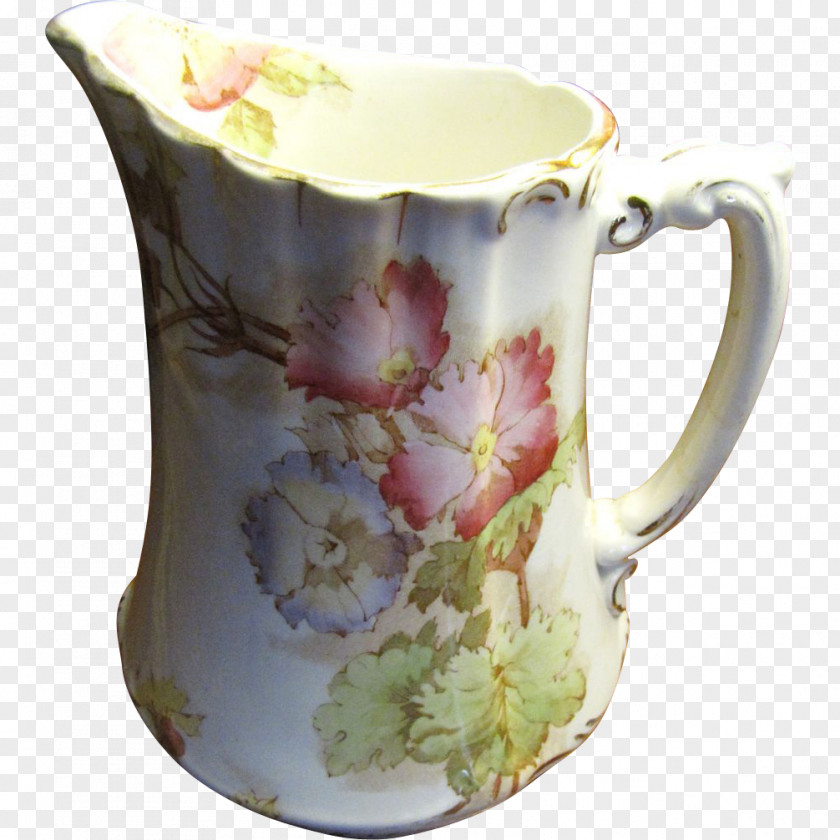 Hand-painted Flowers Decorated Mug Saucer Coffee Cup Ceramic Pitcher PNG