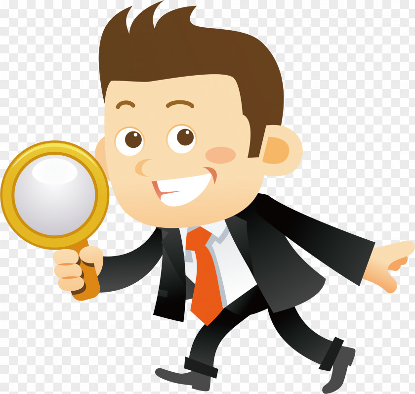 Holding A Magnifying Glass Cartoon Businessperson Royalty-free Illustration PNG