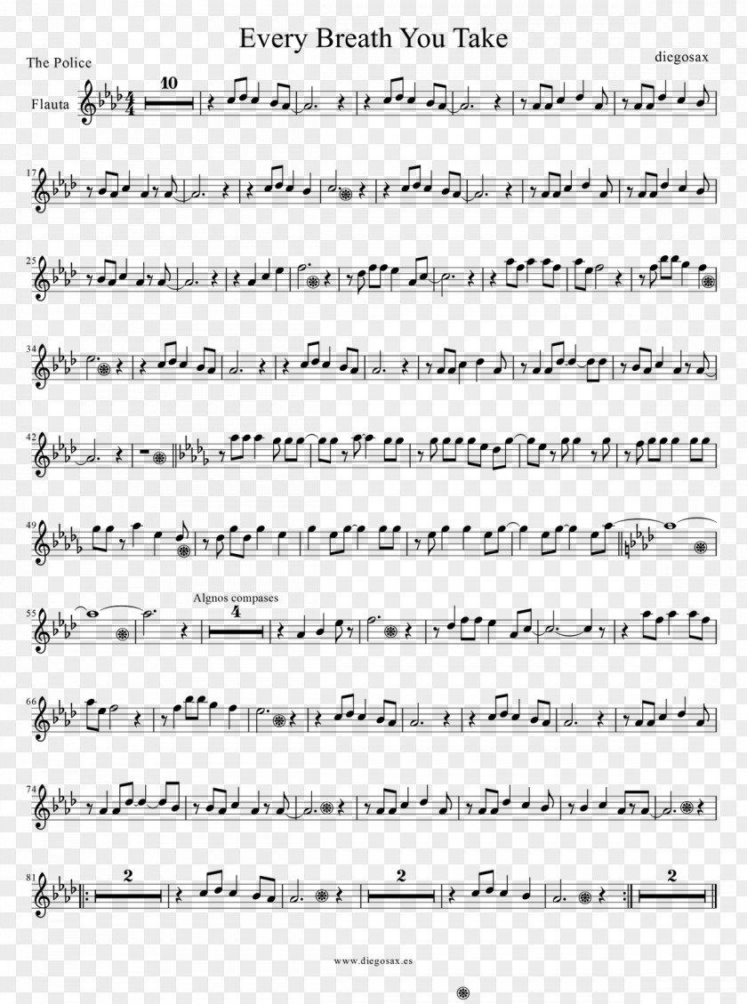 Every Breath You Take Sheet Music Violin Saxophone Flute PNG Flute, sheet music clipart PNG
