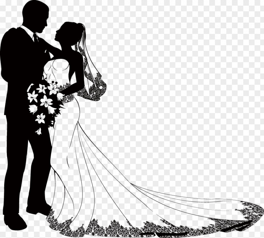 Bride And Groom Silhouette Bridegroom Wedding Marriage Drawing PNG