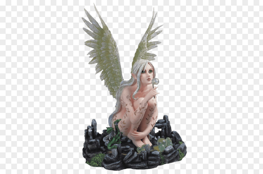 Figurine Wood The Fairy With Turquoise Hair Fantasy Dragon PNG