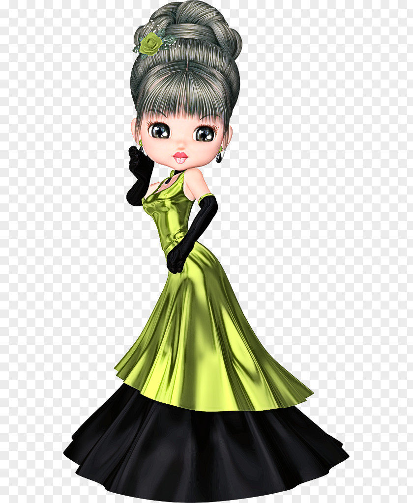 Green Gown Cartoon Dress Doll PNG