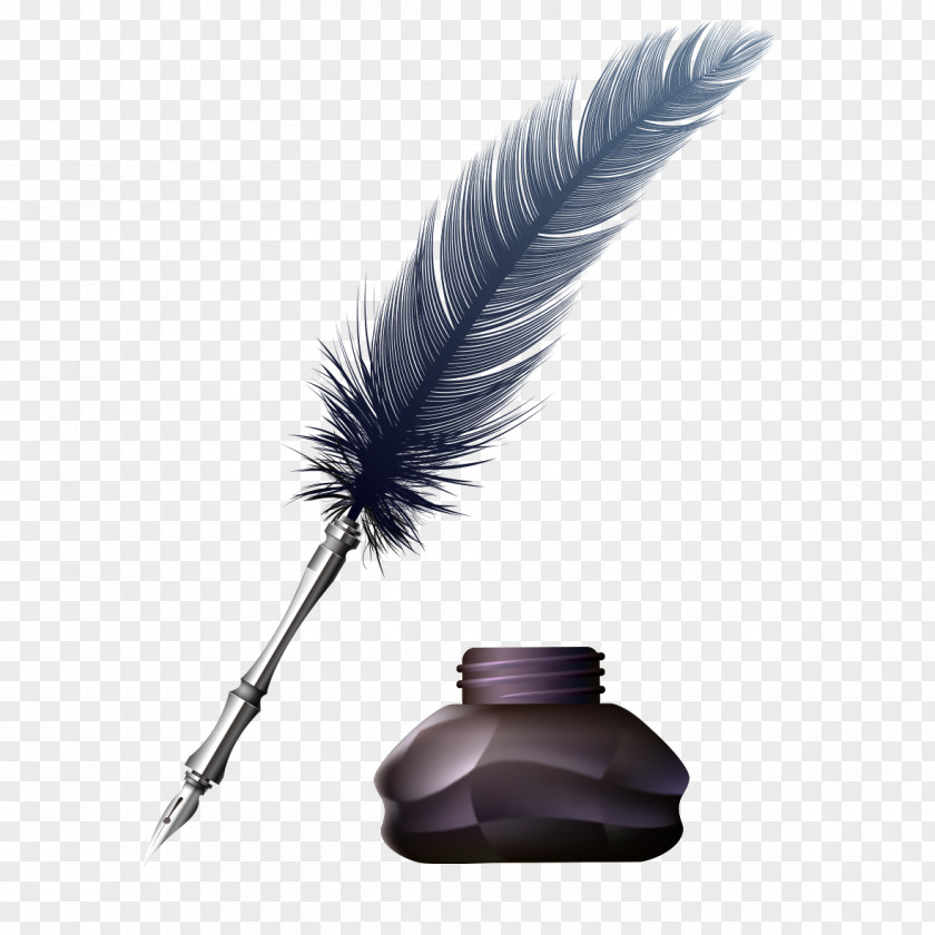 Feather Pen Fountain Ink Paper PNG