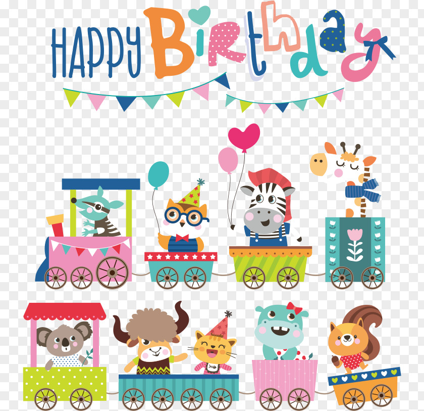 Vector Birthday Card Cartoon Animals Illustration PNG