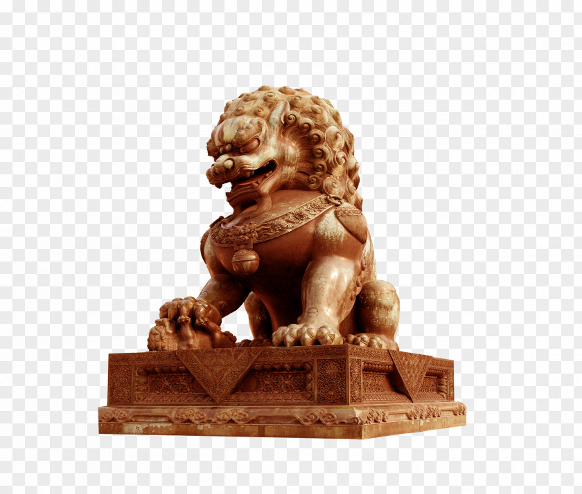 Stately Stone Lions China Head Sculpture PNG