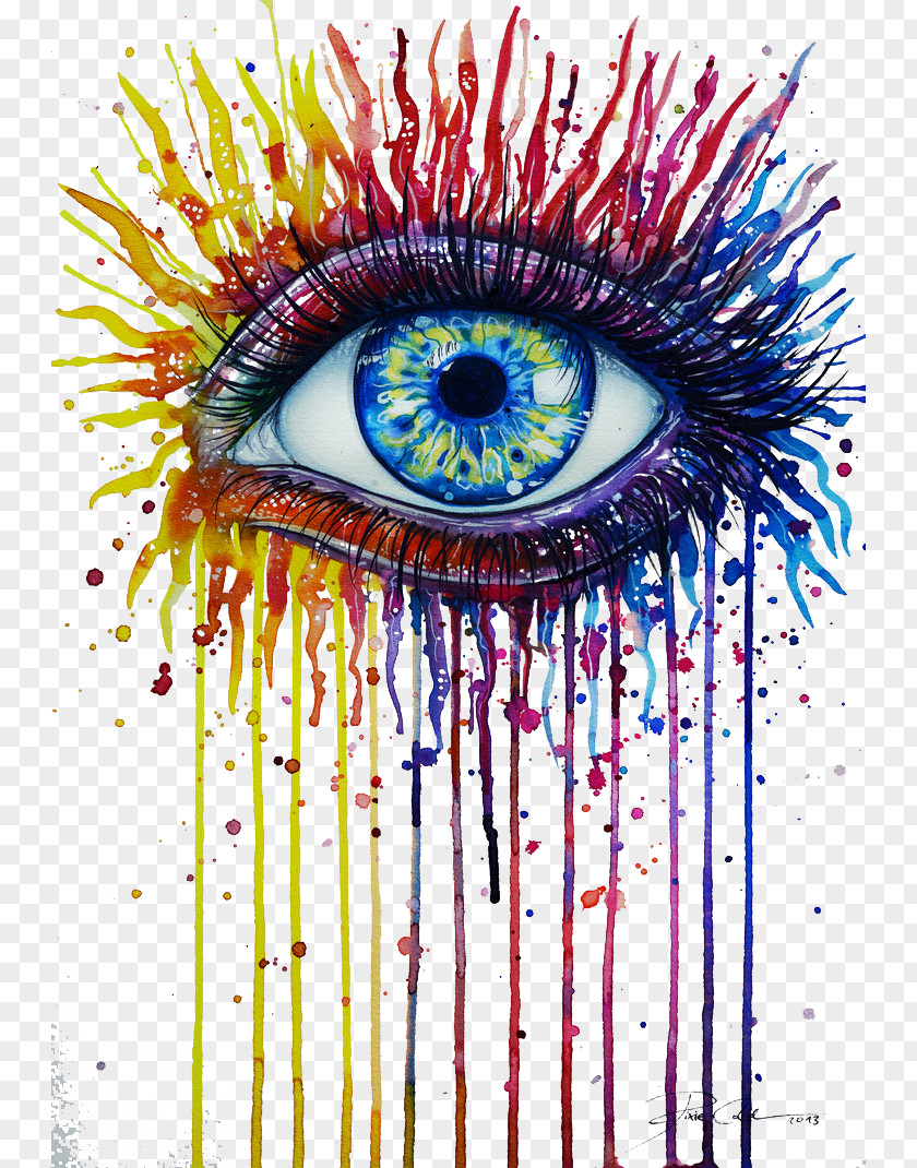 Fire Rainbow Watercolor Painting Eye Drawing Art PNG