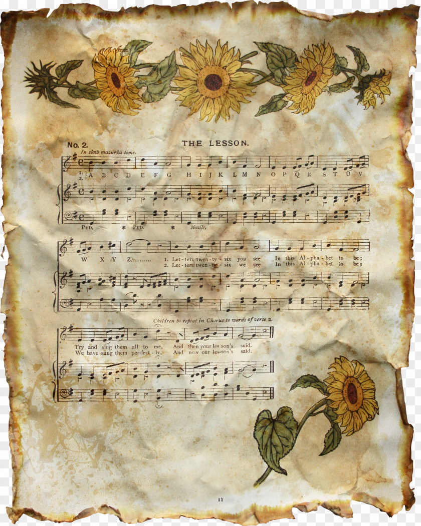 Paper Musical Note Sheet Music PNG note music, Brown flower print sheet music clipart PNG