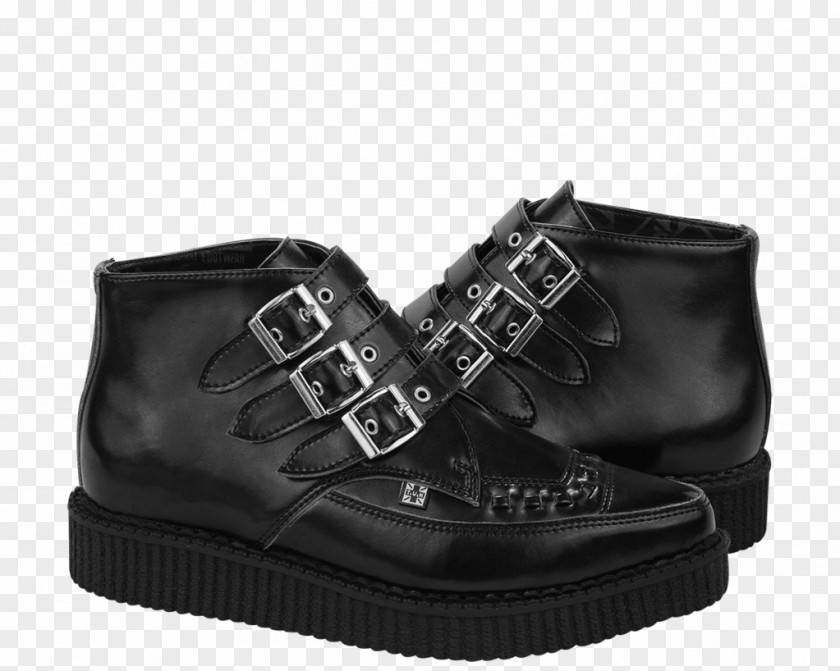 Boot Leather T.U.K. 3-Buckle Pointed Boots Black 6 Brothel Creeper Shoe PNG